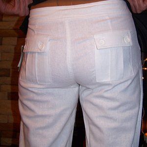 STRAWBERRY  100% LINEN WHITE DRESS PANTS w TIE FRONT